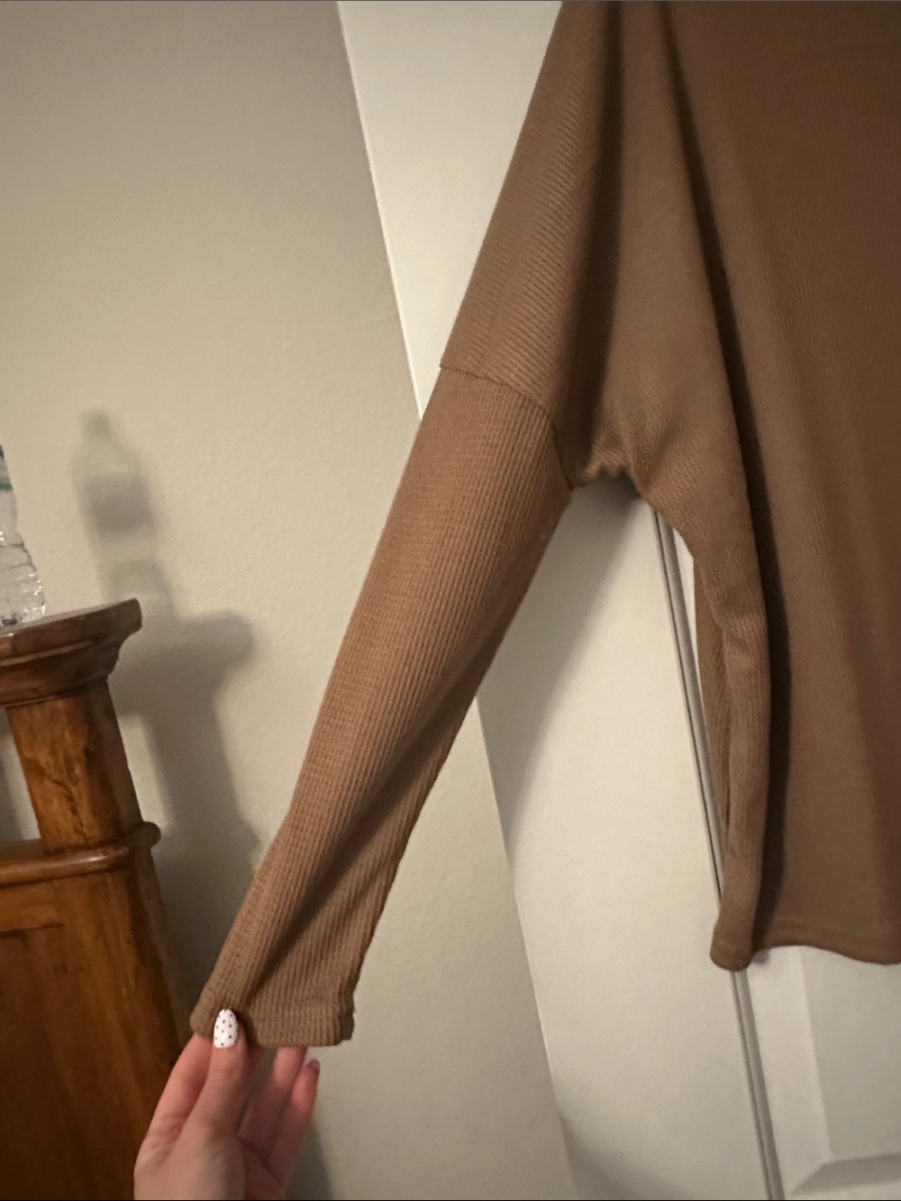 Waffle Knit Long Sleeve Top in Brown - Picture 4 of 5